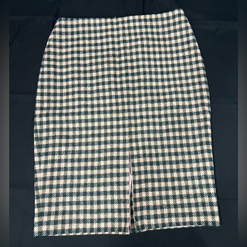 NWOT! Boden | 100% Wool British Tweed Pencil Skirt | Green & Cream Plaid | US6
